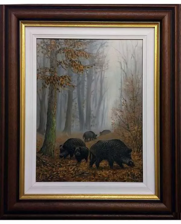 Festmény Kovrig Miklós - Makkoló vaddisznók